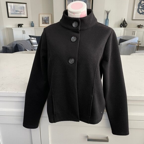 Sigrid Olsen Henny Jersey Reg Fit Hi Collar 3 Button Poly Blend Jacket Blk Sz S - Picture 14 of 14